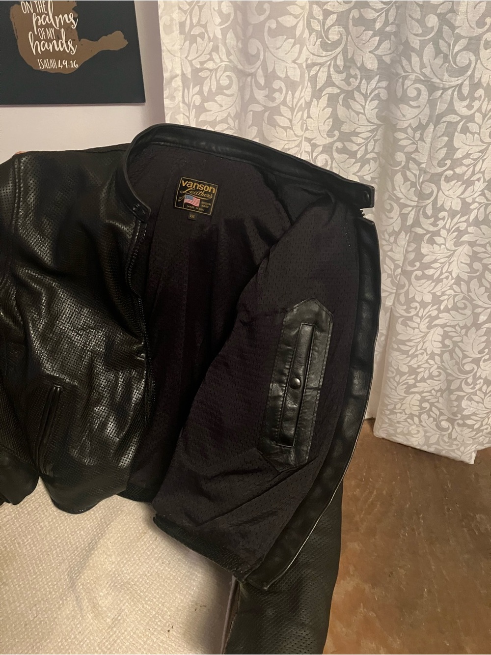 Vanson Black Perforated Leather Bomber Jacket - Picture 5 of 8